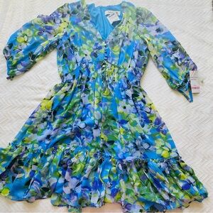 TAYLOR Lavender Long Sleeve Floral Mini Dress With Smocked Waist